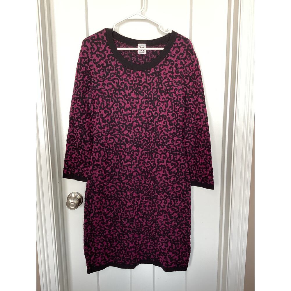 Missoni Women's Floral Knit Sweater Dress Long Sleeves Office Wear Purple Black